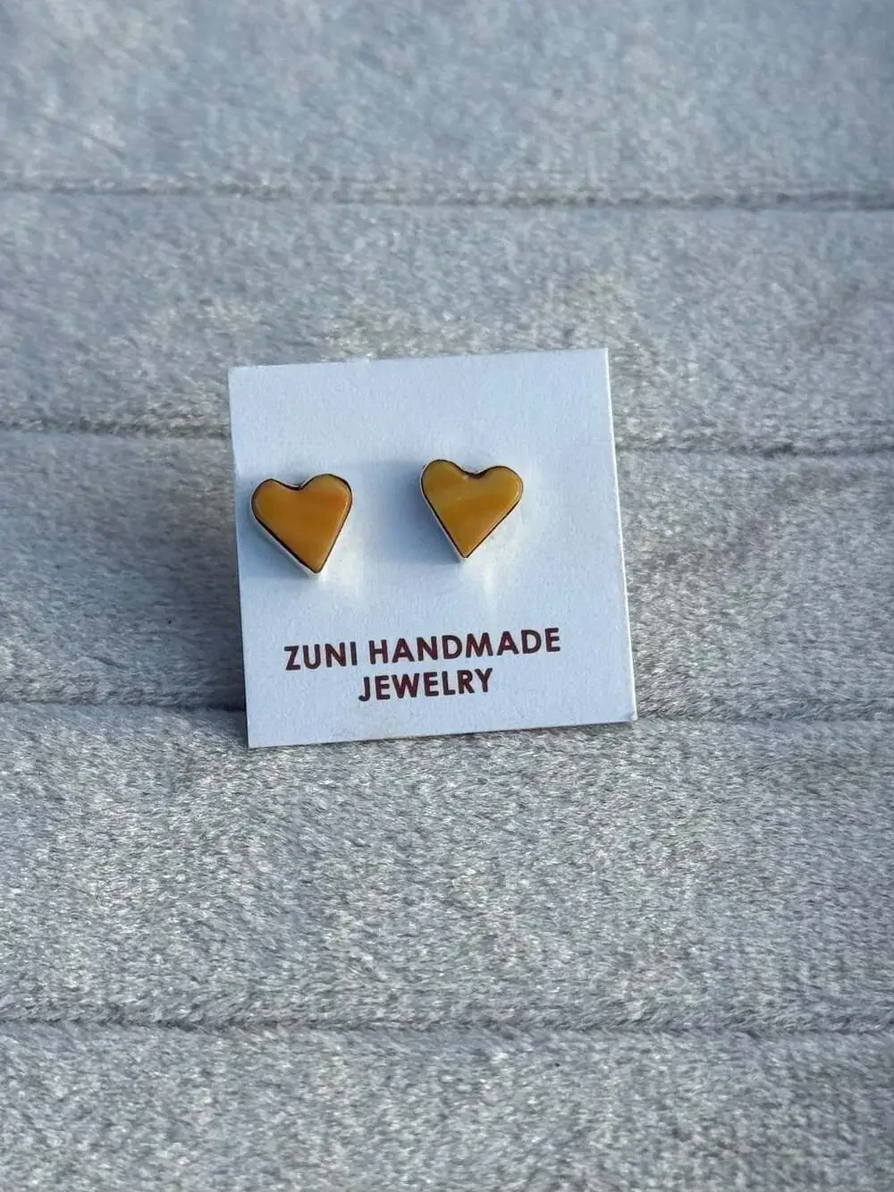 Zuni Handmade Sterling Silver Orange Spiny Heart Stud Earrings